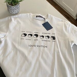 Louis Vuitton White Graphic Tee with Black Accents